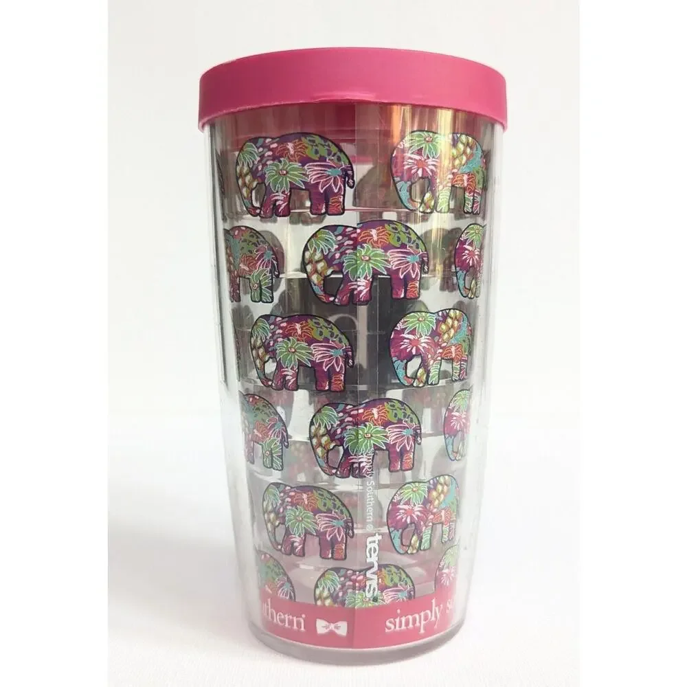 Simply Southern Tervis Tumbler 16 oz “B” Monogram Elephant Print Pink Lid